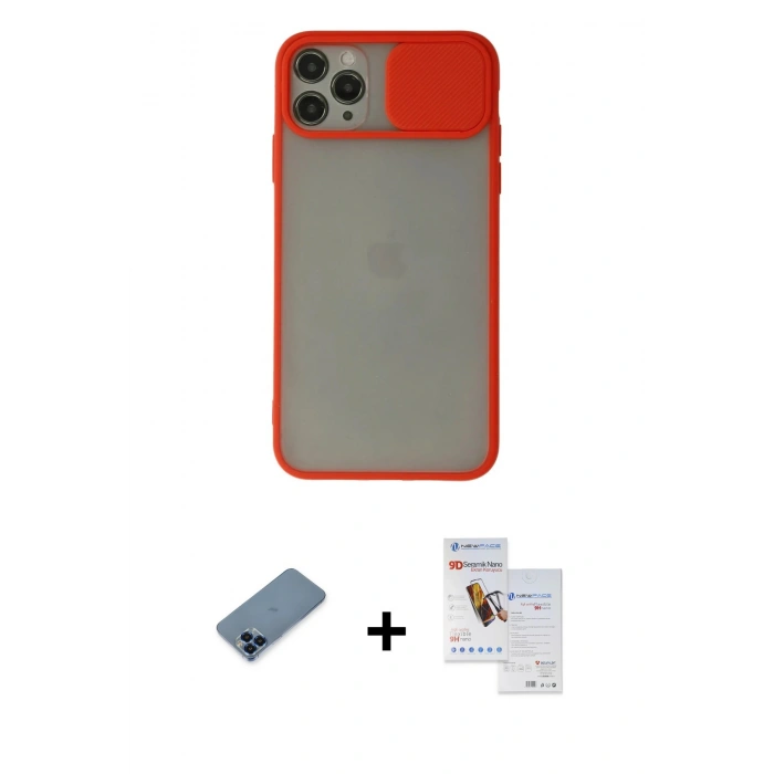 MARSİLYAN™- iPhone 11 Pro Max Kılıf Vadi Çizgi - Siyah Seramik Nano Ekran Koruyucu + Metal Kamera Lens Koruma Cam - MI
