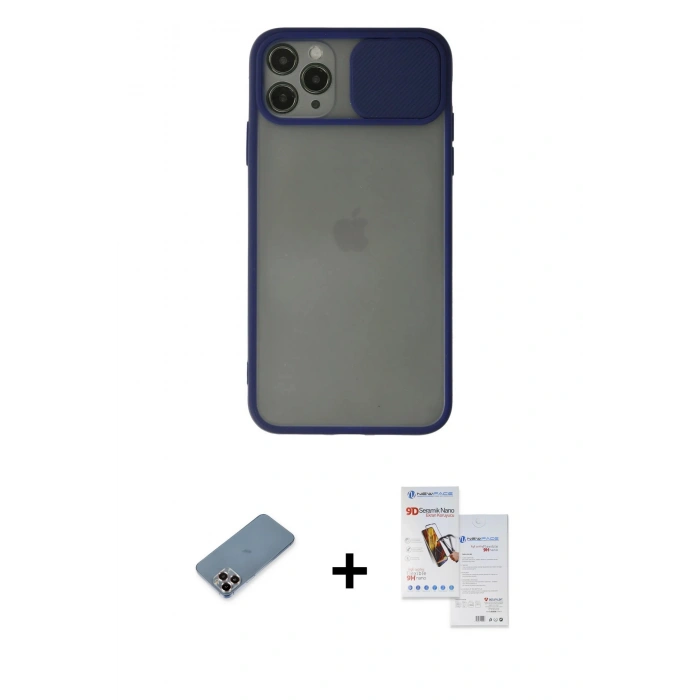 MARSİLYAN™- iPhone 11 Pro Max Kılıf Vadi Çizgi - Siyah Seramik Nano Ekran Koruyucu + Metal Kamera Lens Koruma Cam - MR