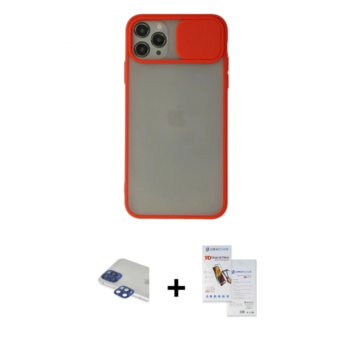 MARSİLYAN™- iPhone 11 Pro Max Kılıf Vadi Çizgi - Siyah Seramik Nano Ekran Koruyucu + Pers Alüminyum Kamera Lens - LT