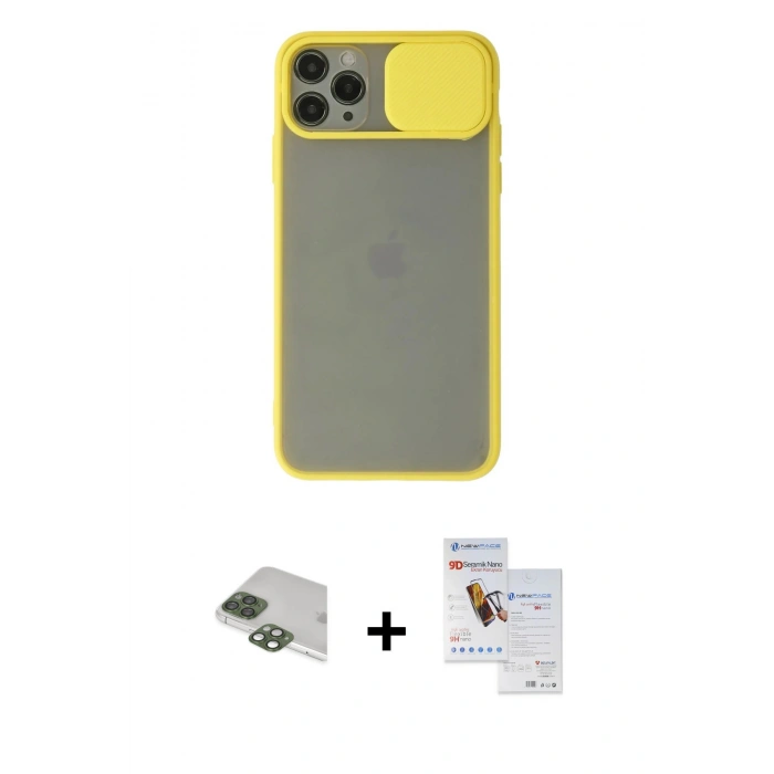 MARSİLYAN™- iPhone 11 Pro Max Kılıf Vadi Çizgi - Siyah Seramik Nano Ekran Koruyucu + Pers Alüminyum Kamera Lens - YL