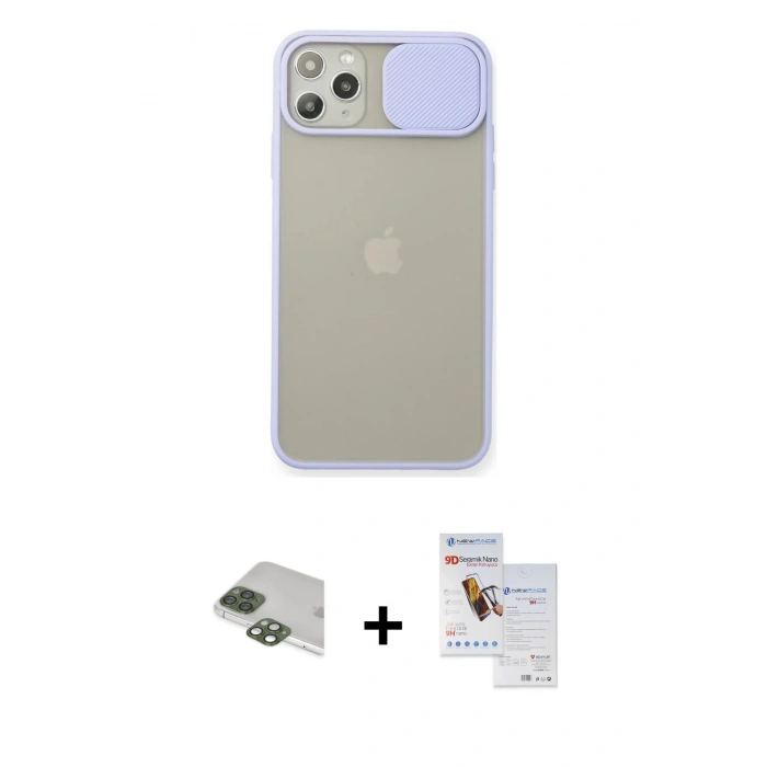 MARSİLYAN™- iPhone 11 Pro Max Kılıf Vadi Çizgi - Siyah Seramik Nano Ekran Koruyucu + Pers Alüminyum Kamera Lens - YL