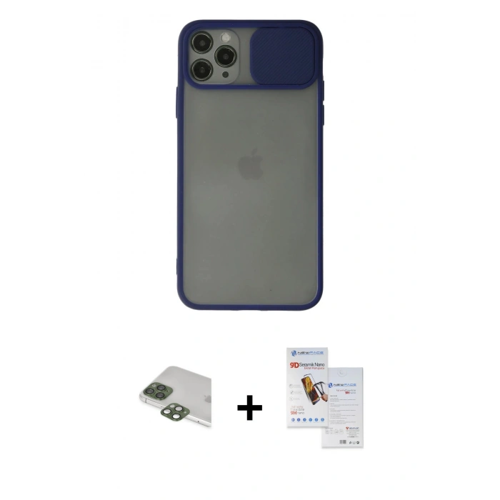 MARSİLYAN™- iPhone 11 Pro Max Kılıf Vadi Çizgi - Siyah Seramik Nano Ekran Koruyucu + Pers Alüminyum Kamera Lens - YL