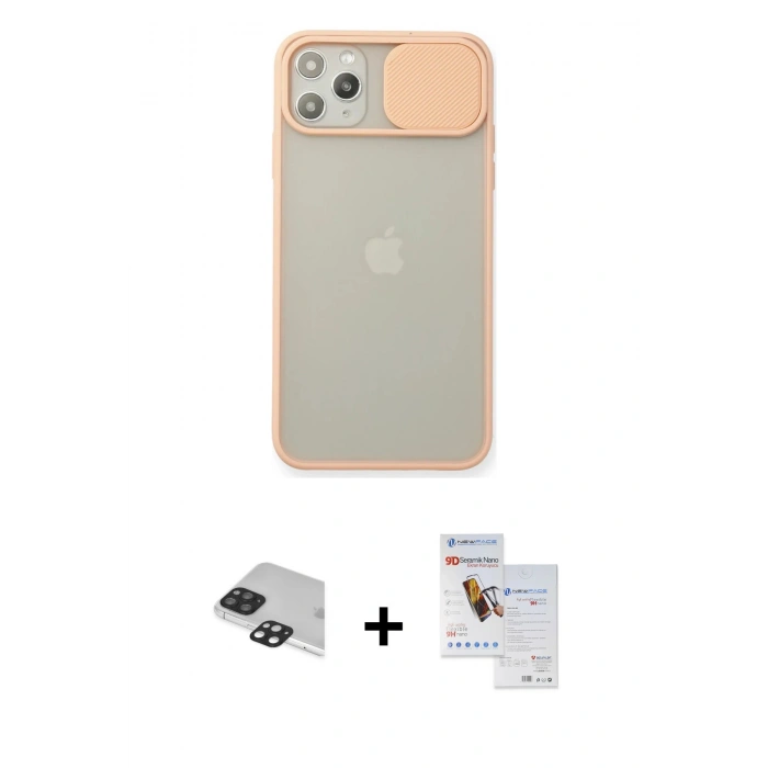 MARSİLYAN™- iPhone 11 Pro Max Kılıf Vadi Çizgi - Siyah Seramik Nano Ekran Koruyucu + Pers Alüminyum Kamera Lens - SH