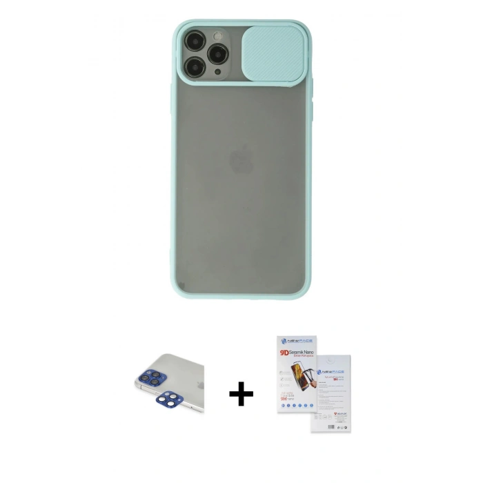 MARSİLYAN™- iPhone 11 Pro Max Kılıf Vadi Çizgi - Siyah Seramik Nano Ekran Koruyucu + Pers Alüminyum Kamera Lens - LT