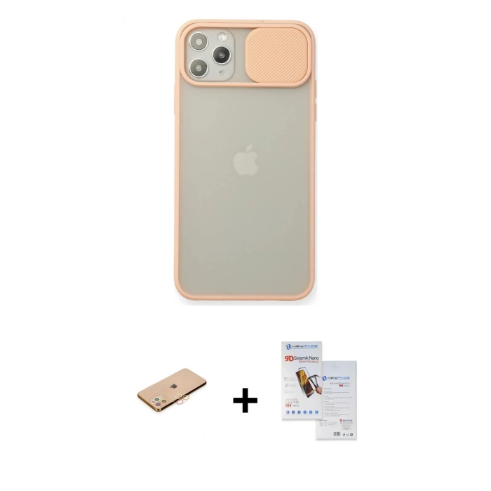 MARSİLYAN™- iPhone 11 Pro Max Kılıf Vadi Çizgi - Siyah Seramik Nano Ekran Koruyucu + Renkli Kamera Lens Koruma Cam - TU