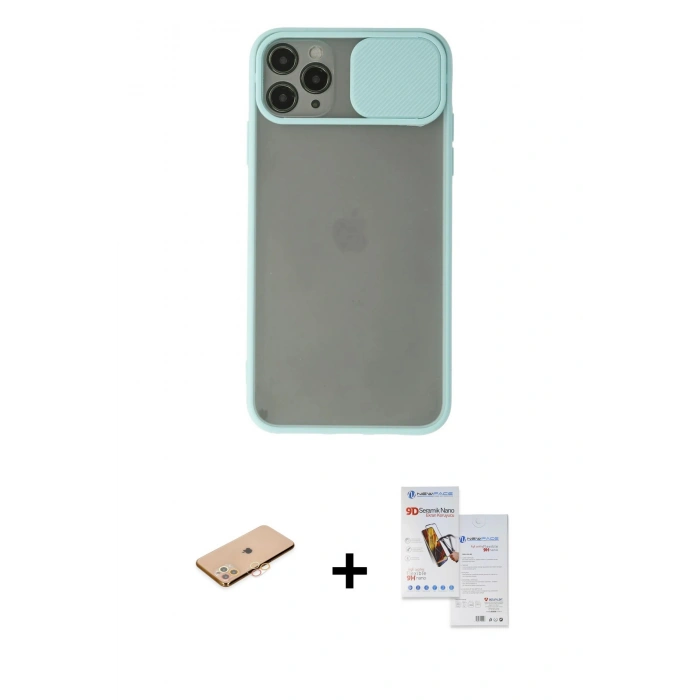 MARSİLYAN™- iPhone 11 Pro Max Kılıf Vadi Çizgi - Siyah Seramik Nano Ekran Koruyucu + Renkli Kamera Lens Koruma Cam - TU