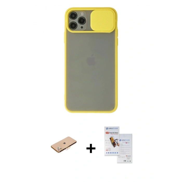 MARSİLYAN™- iPhone 11 Pro Max Kılıf Vadi Çizgi - Siyah Seramik Nano Ekran Koruyucu + Renkli Kamera Lens Koruma Cam - TU