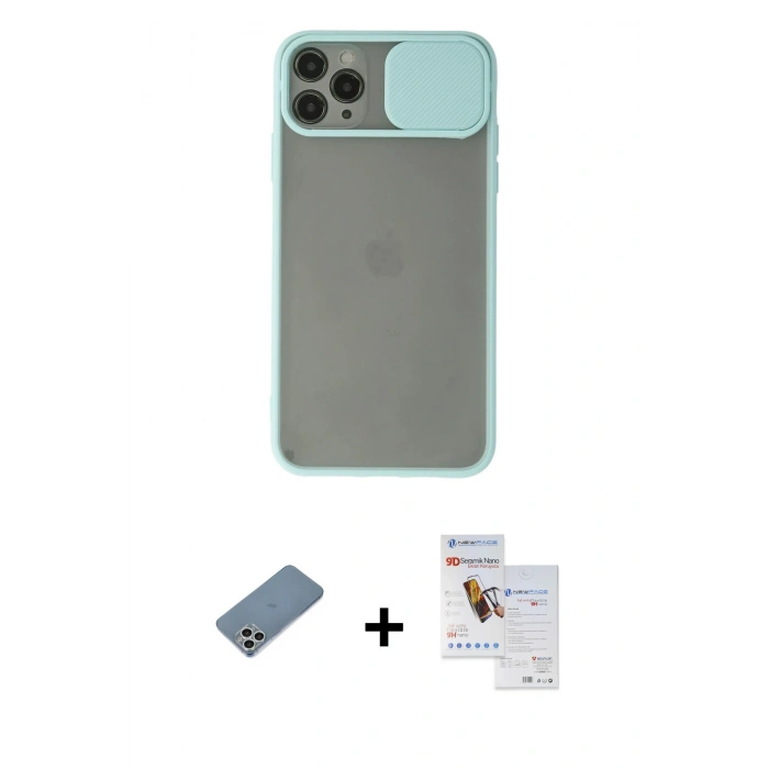 MARSİLYAN™- iPhone 11 Pro Max Kılıf Vadi Çizgi - Siyah Seramik Nano Ekran Koruyucu + Shine Kamera Lens Koruma Cam - GS
