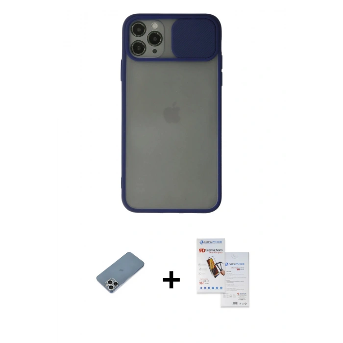 MARSİLYAN™- iPhone 11 Pro Max Kılıf Vadi Çizgi - Siyah Seramik Nano Ekran Koruyucu + Shine Kamera Lens Koruma Cam - GS