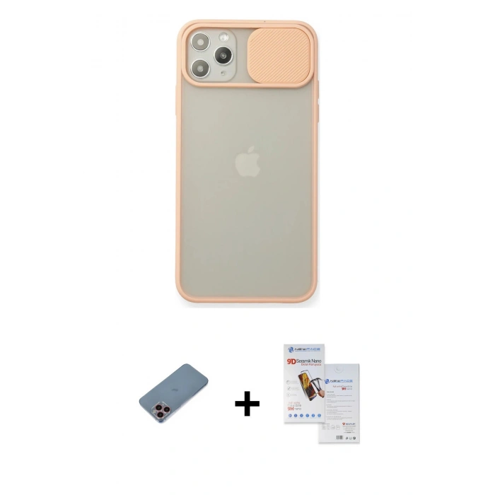 MARSİLYAN™- iPhone 11 Pro Max Kılıf Vadi Çizgi - Siyah Seramik Nano Ekran Koruyucu + Shine Kamera Lens Koruma Cam - PE