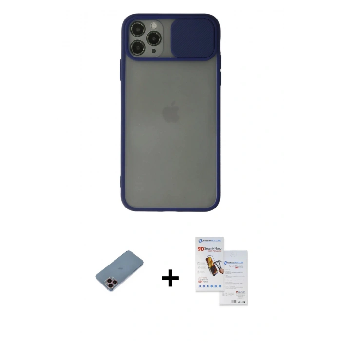 MARSİLYAN™- iPhone 11 Pro Max Kılıf Vadi Çizgi - Siyah Seramik Nano Ekran Koruyucu + Shine Kamera Lens Koruma Cam - PE