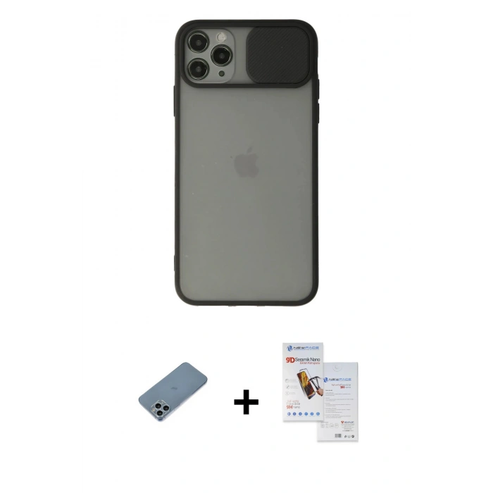 MARSİLYAN™- iPhone 11 Pro Max Kılıf Vadi Çizgi - Siyah Seramik Nano Ekran Koruyucu + Shine Kamera Lens Koruma Cam - SABE