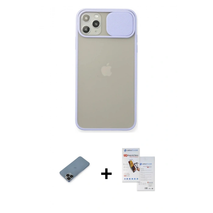 MARSİLYAN™- iPhone 11 Pro Max Kılıf Vadi Çizgi - Siyah Seramik Nano Ekran Koruyucu + Metal Kamera Lens Koruma Cam - SH