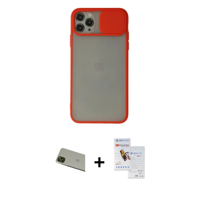 MARSİLYAN™- iPhone 11 Pro Max Kılıf Vadi Çizgi - Siyah Seramik Nano Ekran Koruyucu + Yeşil Rainbow Kamera Lens Koruma Cam