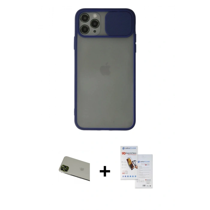 MARSİLYAN™- iPhone 11 Pro Max Kılıf Vadi Çizgi - Siyah Seramik Nano Ekran Koruyucu + Yeşil Rainbow Kamera Lens Koruma Cam