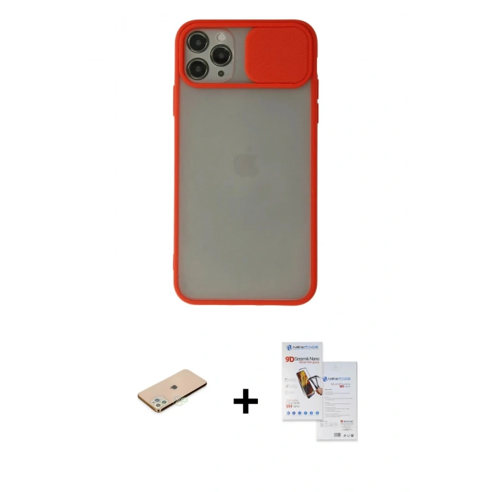 MARSİLYAN™- iPhone 11 Pro Max Kılıf Vadi Çizgi - Siyah Seramik Nano Ekran Koruyucu + Renkli Kamera Lens Koruma Cam - YL