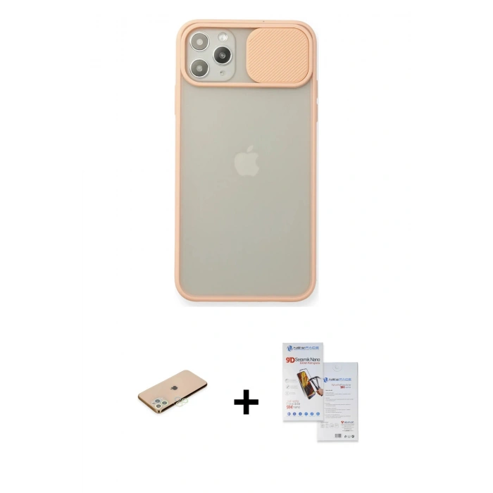 MARSİLYAN™- iPhone 11 Pro Max Kılıf Vadi Çizgi - Siyah Seramik Nano Ekran Koruyucu + Renkli Kamera Lens Koruma Cam - YL