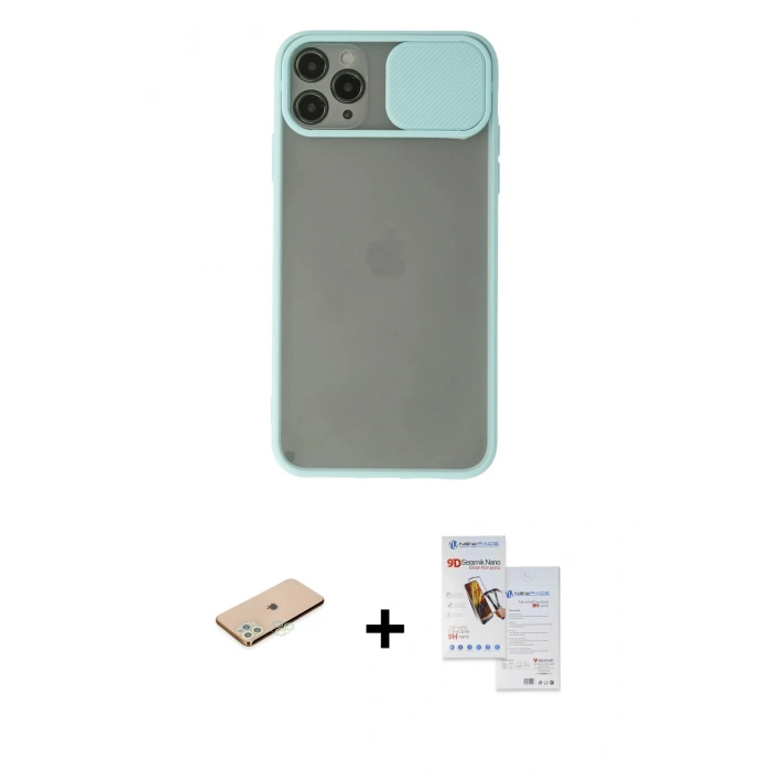 MARSİLYAN™- iPhone 11 Pro Max Kılıf Vadi Çizgi - Siyah Seramik Nano Ekran Koruyucu + Renkli Kamera Lens Koruma Cam - YL