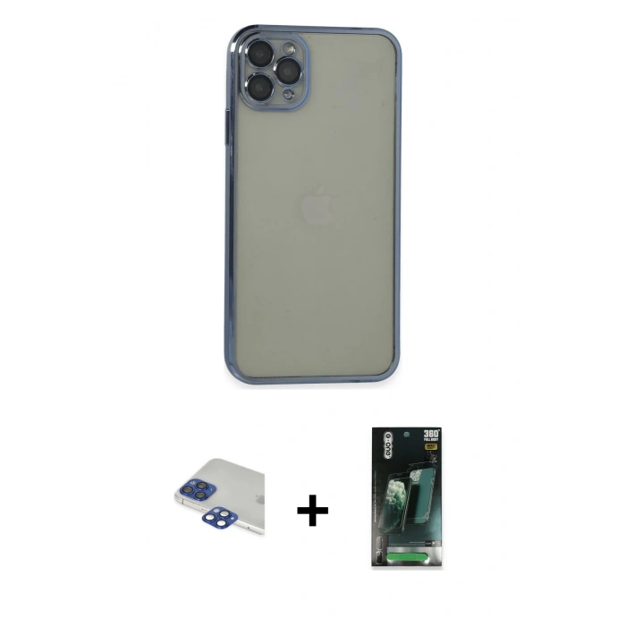 MARSİLYAN™- iPhone 11 Pro Max Kılıf Vadi Minimal - Şeffaf 360 Full Body Arka Koruyucu + Pers Alüminyum Kamera Lens - LT