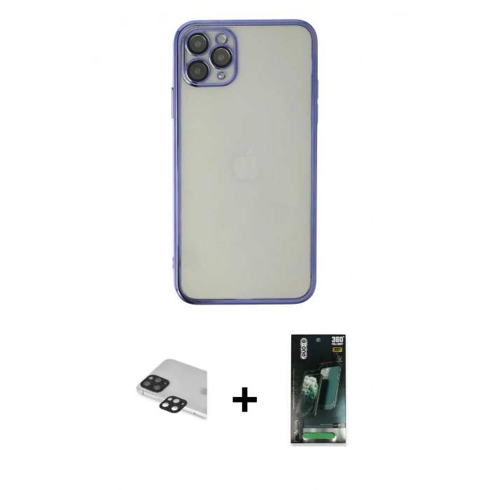 MARSİLYAN™- iPhone 11 Pro Max Kılıf Vadi Minimal - Şeffaf 360 Full Body Arka Koruyucu + Pers Alüminyum Kamera Lens - SH
