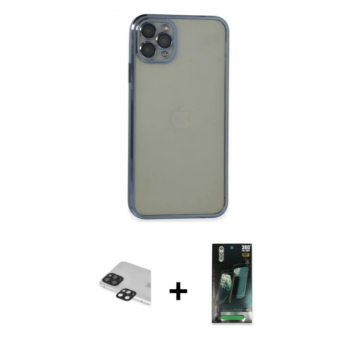 MARSİLYAN™- iPhone 11 Pro Max Kılıf Vadi Minimal - Şeffaf 360 Full Body Arka Koruyucu + Pers Alüminyum Kamera Lens - SH