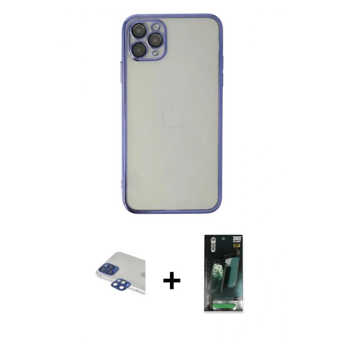 MARSİLYAN™- iPhone 11 Pro Max Kılıf Vadi Minimal - Şeffaf 360 Full Body Arka Koruyucu + Pers Alüminyum Kamera Lens - LT