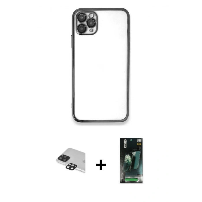 MARSİLYAN™- iPhone 11 Pro Max Kılıf Vadi Minimal - Şeffaf 360 Full Body Arka Koruyucu + Pers Alüminyum Kamera Lens - SH