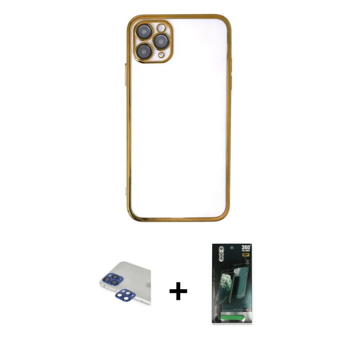 MARSİLYAN™- iPhone 11 Pro Max Kılıf Vadi Minimal - Şeffaf 360 Full Body Arka Koruyucu + Pers Alüminyum Kamera Lens - LT