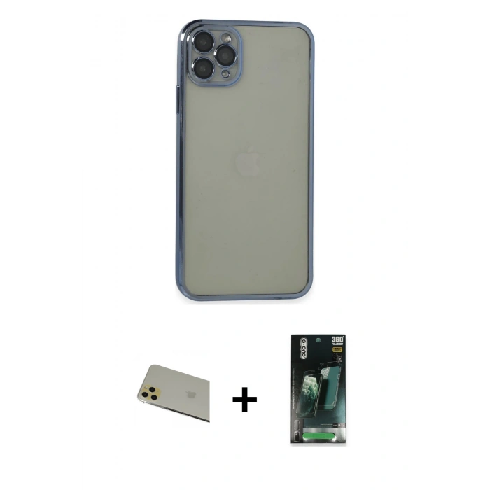 MARSİLYAN™- iPhone 11 Pro Max Kılıf Vadi Minimal - Şeffaf 360 Full Body Arka Koruyucu + Rainbow Kamera Lens Koruma Cam - GD