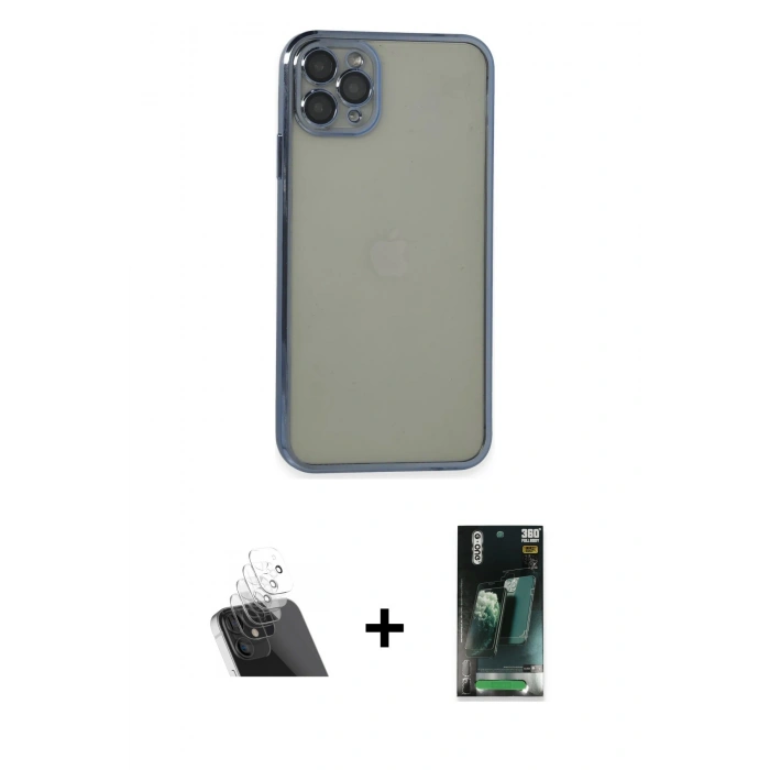 MARSİLYAN™- iPhone 11 Pro Max Kılıf Vadi Minimal - Şeffaf 360 Full Body Arka Koruyucu + Kamera Lens Koruma Cam - SF