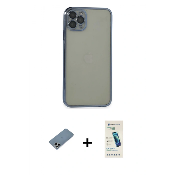 MARSİLYAN™- iPhone 11 Pro Max Kılıf Vadi Minimal - Şeffaf Pasifik Cam Ekran Koruyucu + Shine Kamera Lens Koruma Cam - GS
