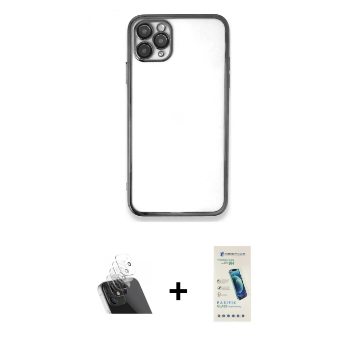 MARSİLYAN™- iPhone 11 Pro Max Kılıf Vadi Minimal - Şeffaf Pasifik Cam Ekran Koruyucu + Kamera Lens Koruma Cam - SF