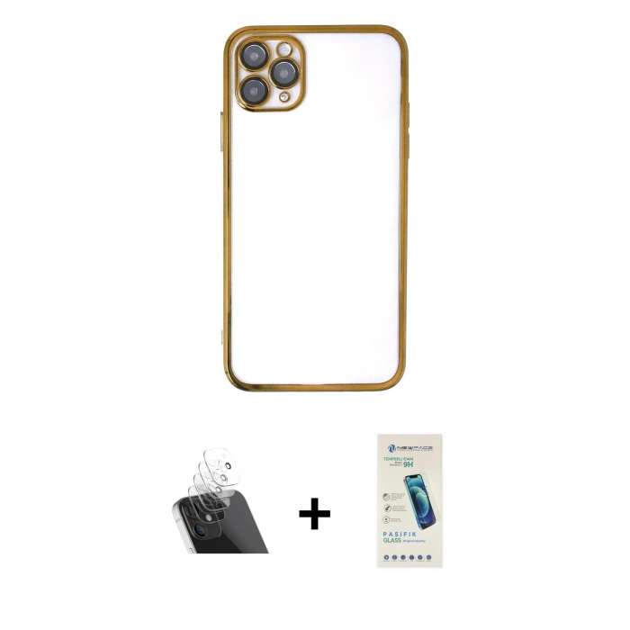 MARSİLYAN™- iPhone 11 Pro Max Kılıf Vadi Minimal - Şeffaf Pasifik Cam Ekran Koruyucu + Kamera Lens Koruma Cam - SF