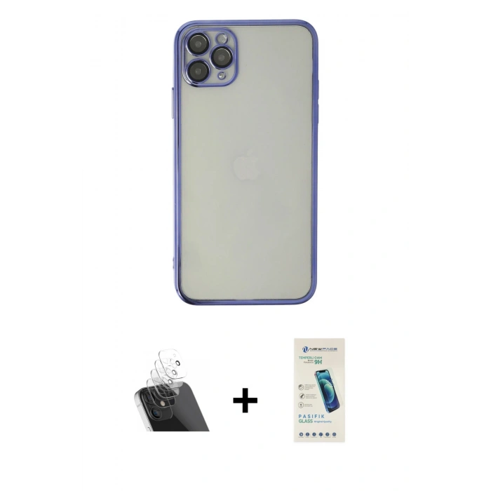MARSİLYAN™- iPhone 11 Pro Max Kılıf Vadi Minimal - Şeffaf Pasifik Cam Ekran Koruyucu + Kamera Lens Koruma Cam - SF