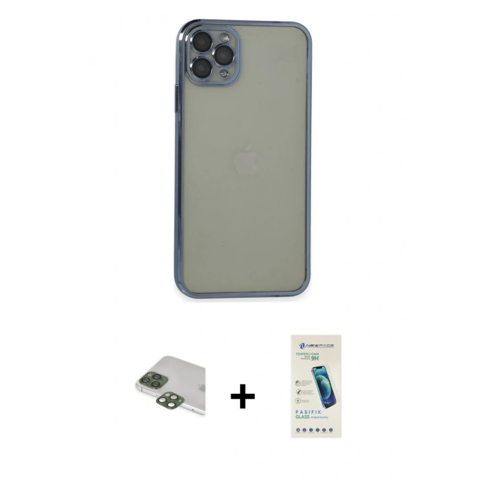 MARSİLYAN™- iPhone 11 Pro Max Kılıf Vadi Minimal - Şeffaf Pasifik Cam Ekran Koruyucu + Pers Alüminyum Kamera Lens - YL