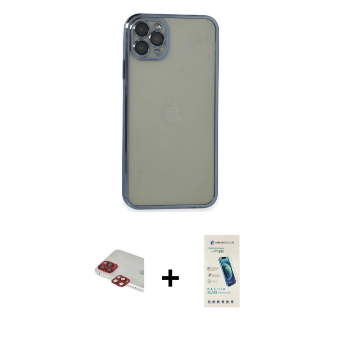 MARSİLYAN™- iPhone 11 Pro Max Kılıf Vadi Minimal - Şeffaf Pasifik Cam Ekran Koruyucu + Pers Alüminyum Kamera Lens - KI