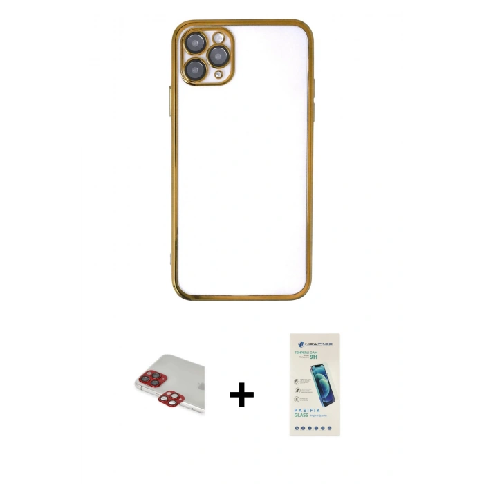 MARSİLYAN™- iPhone 11 Pro Max Kılıf Vadi Minimal - Şeffaf Pasifik Cam Ekran Koruyucu + Pers Alüminyum Kamera Lens - KI