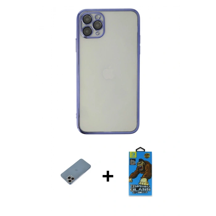 MARSİLYAN™- iPhone 11 Pro Max Kılıf Vadi Minimal - Siyah 18D Cam Ekran Koruyucu + Shine Kamera Lens Koruma Cam - GI