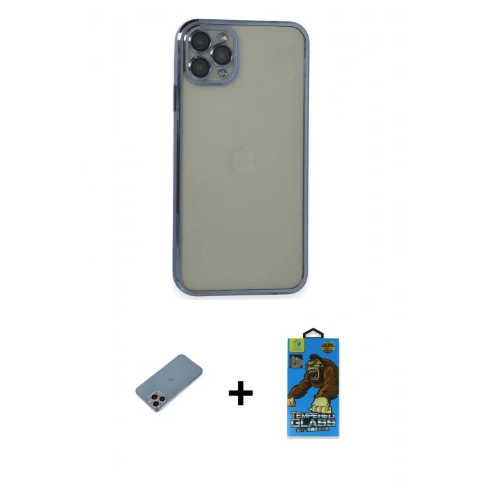 MARSİLYAN™- iPhone 11 Pro Max Kılıf Vadi Minimal - Siyah 18D Cam Ekran Koruyucu + Shine Kamera Lens Koruma Cam - GI