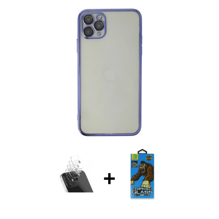 MARSİLYAN™- iPhone 11 Pro Max Kılıf Vadi Minimal - Siyah 18D Cam Ekran Koruyucu + Kamera Lens Koruma Cam - SF