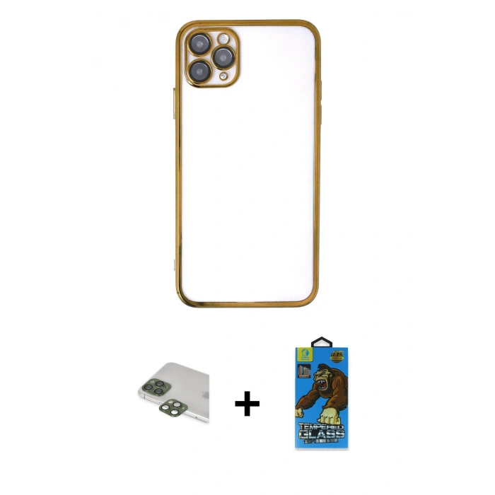 MARSİLYAN™- iPhone 11 Pro Max Kılıf Vadi Minimal - Siyah 18D Cam Ekran Koruyucu + Pers Alüminyum Kamera Lens - YL