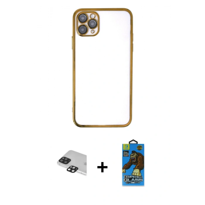 MARSİLYAN™- iPhone 11 Pro Max Kılıf Vadi Minimal - Siyah 18D Cam Ekran Koruyucu + Pers Alüminyum Kamera Lens - SH