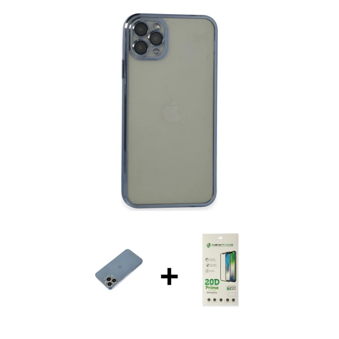 MARSİLYAN™- iPhone 11 Pro Max Kılıf Vadi Minimal - Siyah 20D Premium Cam Ekran Koruyucu + Shine Kamera Lens Koruma Cam - GI
