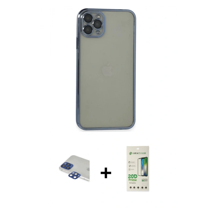 MARSİLYAN™- iPhone 11 Pro Max Kılıf Vadi Minimal - Siyah 20D Premium Cam Ekran Koruyucu + Pers Alüminyum Kamera Lens - LT