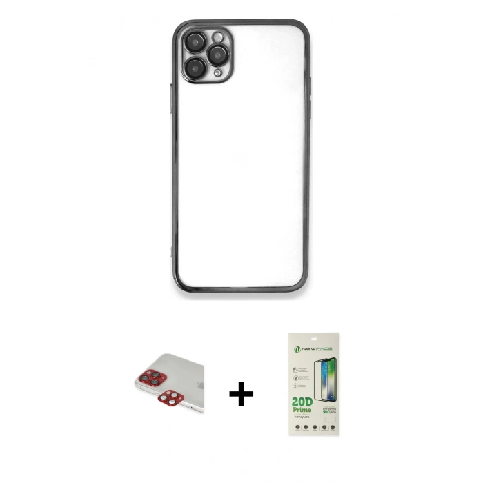 MARSİLYAN™- iPhone 11 Pro Max Kılıf Vadi Minimal - Siyah 20D Premium Cam Ekran Koruyucu + Pers Alüminyum Kamera Lens - KI