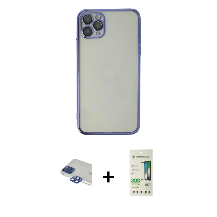 MARSİLYAN™- iPhone 11 Pro Max Kılıf Vadi Minimal - Siyah 20D Premium Cam Ekran Koruyucu + Pers Alüminyum Kamera Lens - LT