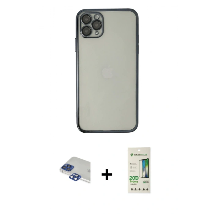 MARSİLYAN™- iPhone 11 Pro Max Kılıf Vadi Minimal - Siyah 20D Premium Cam Ekran Koruyucu + Pers Alüminyum Kamera Lens - LT