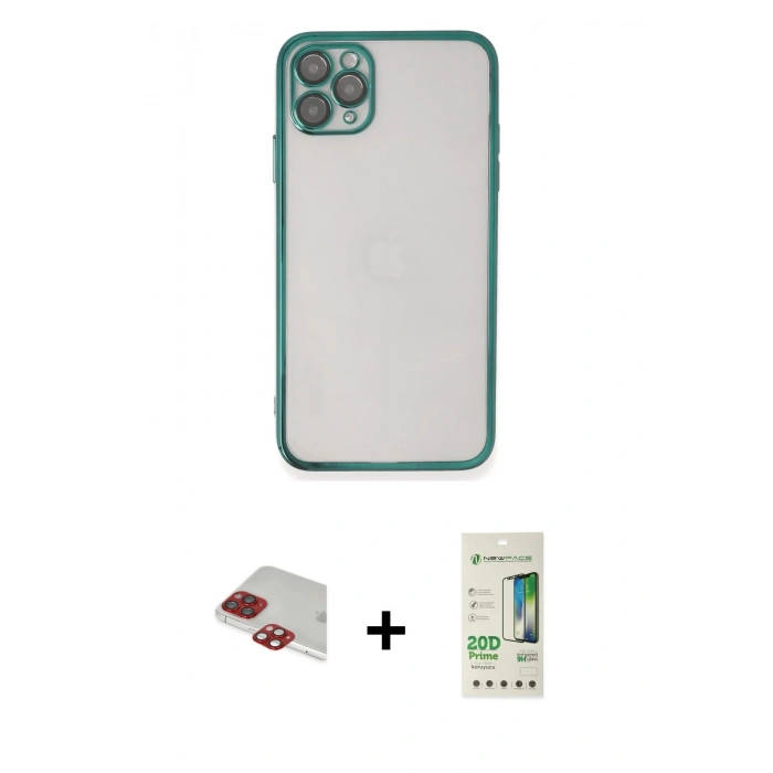 MARSİLYAN™- iPhone 11 Pro Max Kılıf Vadi Minimal - Siyah 20D Premium Cam Ekran Koruyucu + Pers Alüminyum Kamera Lens - KI