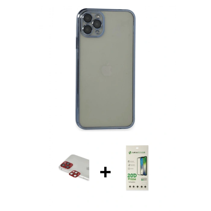 MARSİLYAN™- iPhone 11 Pro Max Kılıf Vadi Minimal - Siyah 20D Premium Cam Ekran Koruyucu + Pers Alüminyum Kamera Lens - KI