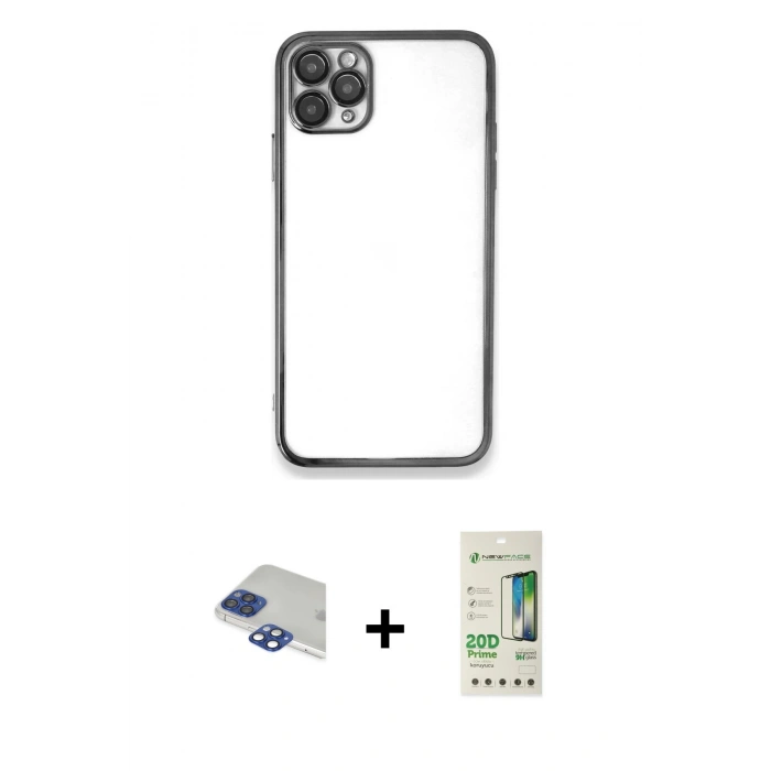 MARSİLYAN™- iPhone 11 Pro Max Kılıf Vadi Minimal - Siyah 20D Premium Cam Ekran Koruyucu + Pers Alüminyum Kamera Lens - LT